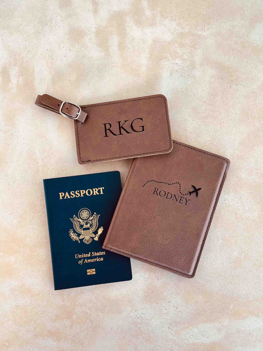 Leatherette Passport & Luggage Tag Set